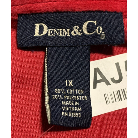 D &‎ Co. Button Front Big Shirt Women Size 1X Red Velour Shirttail Hem - Picture 10 of 14